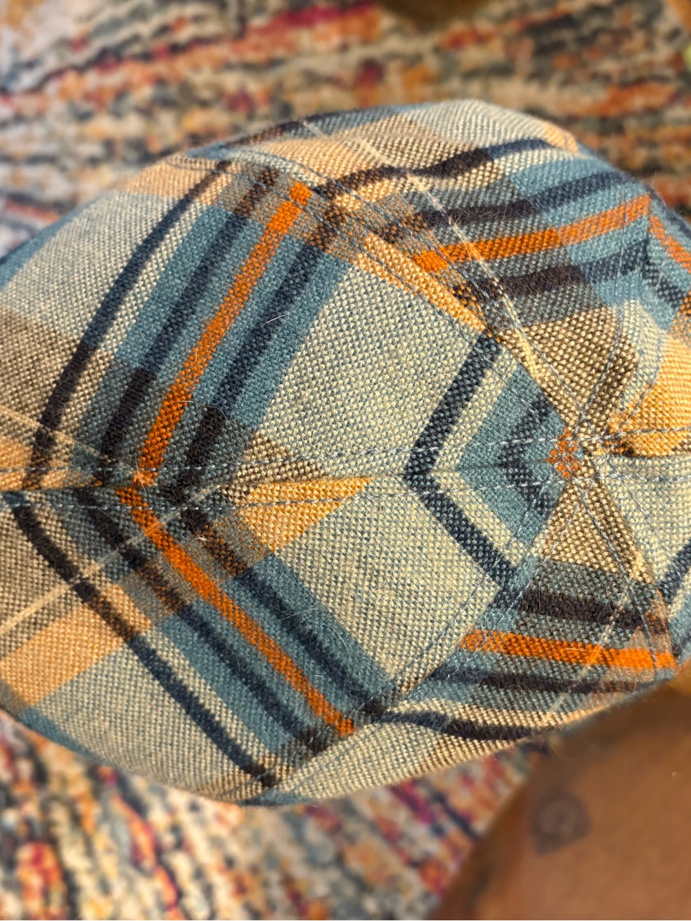 Plaid Cotton Newsboy Cap in Blue and Orange